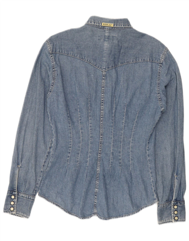 Replay Damen Jeanshemd UK 12 Mittelblaue Baumwolle