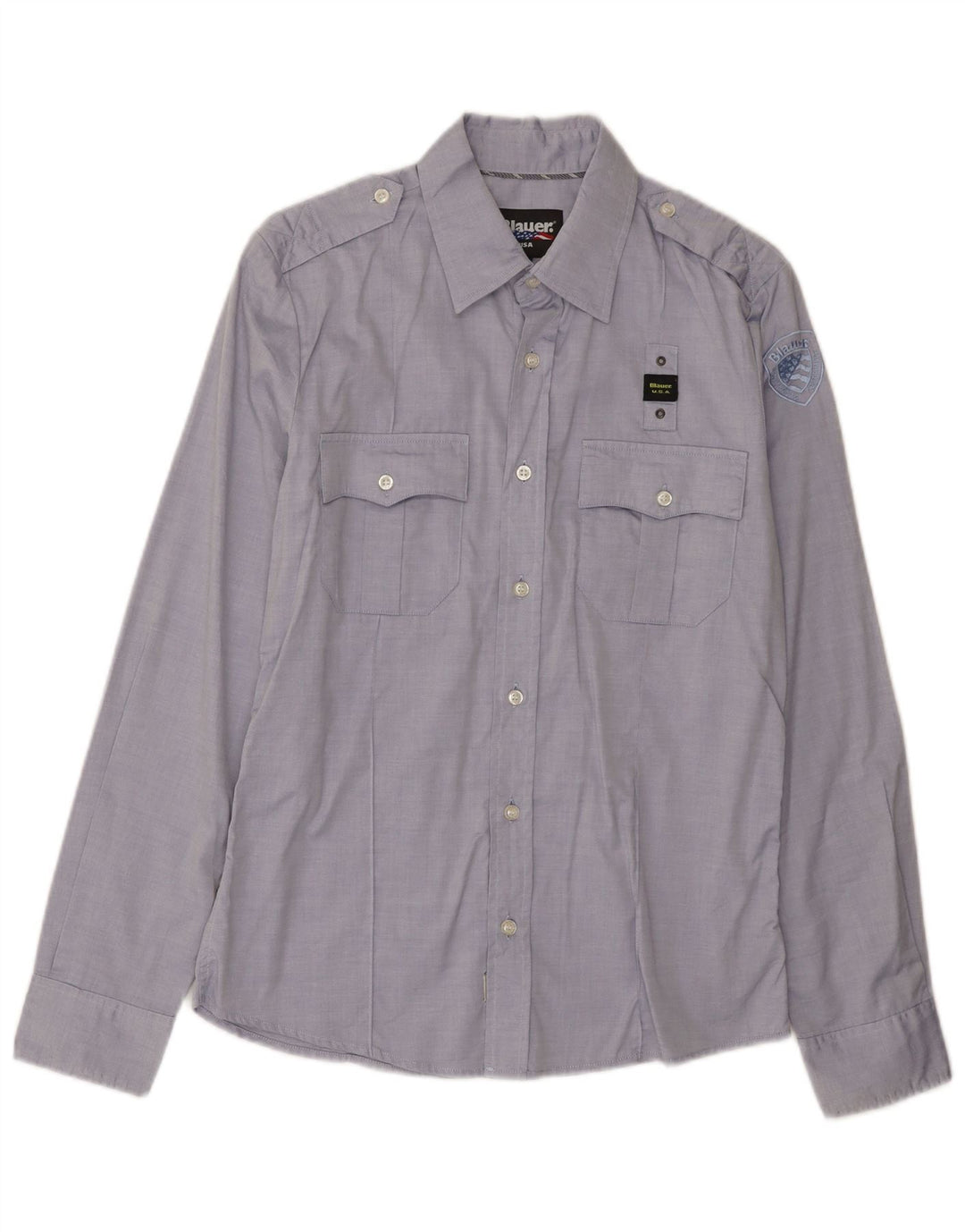 Blauer Herren-Militärhemd aus mittelblauer Baumwolle