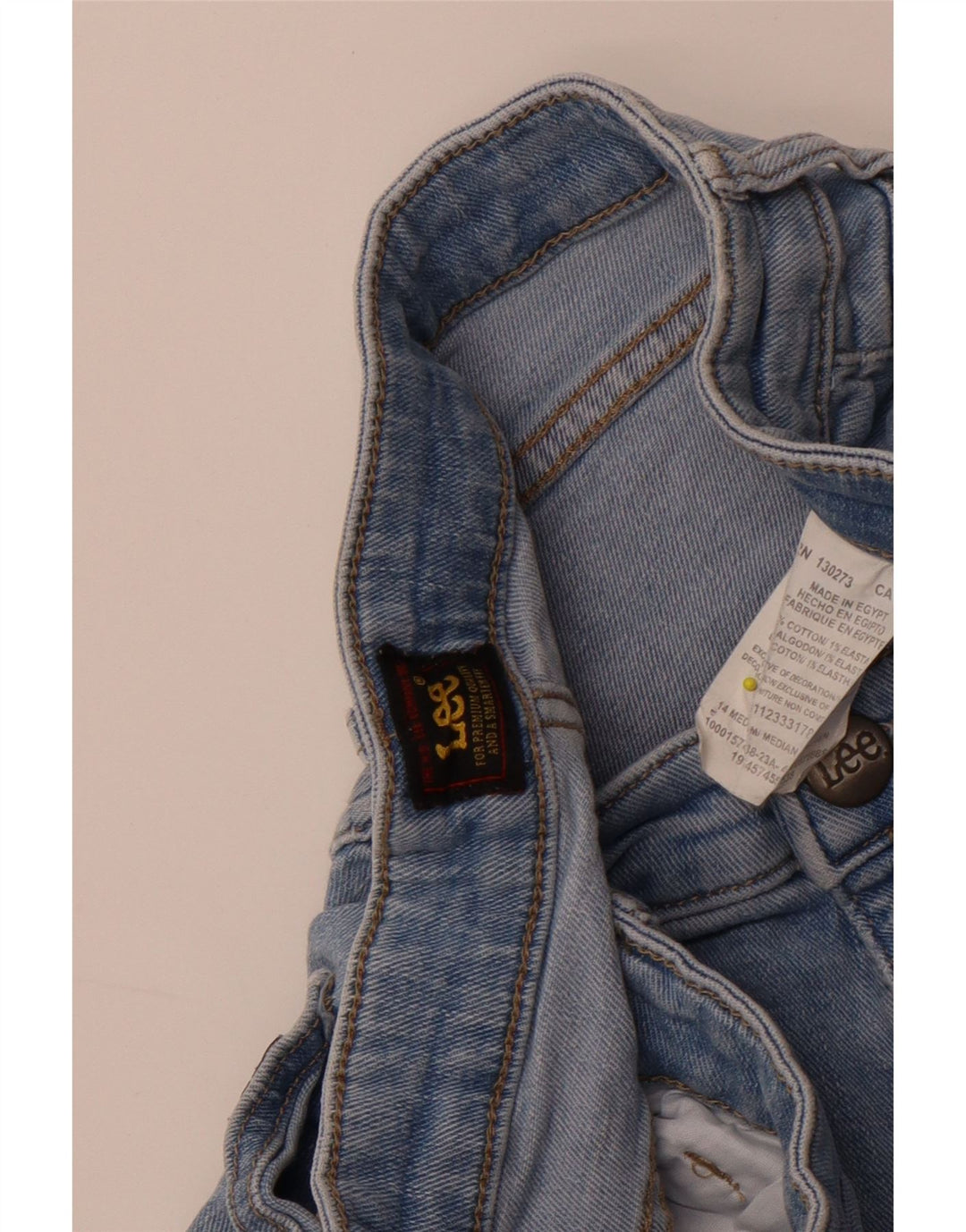 Lee Damen-Jeansshorts mit hoher Taille, US 14, Größe L, W32, blaue Baumwolle