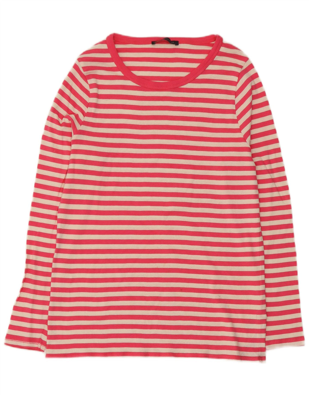 Marks & Spencer Damen Top Langarm UK 16 Große rosa gestreifte Baumwolle