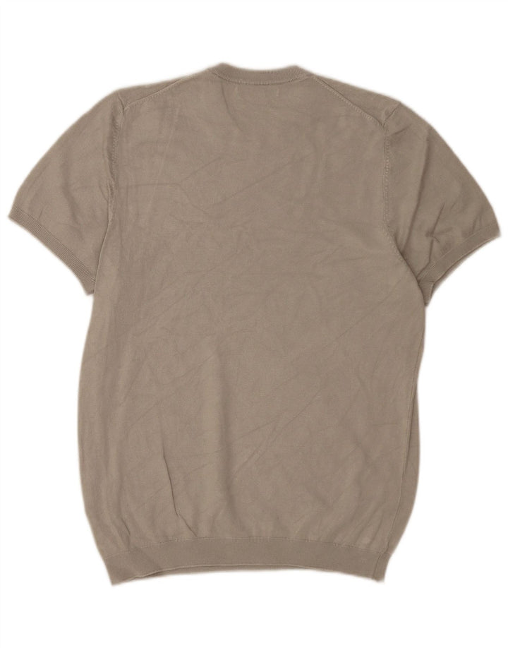 Zara Herren Kurzarm-Pullover mit Rundhalsausschnitt, Größe S, graue Viskose
