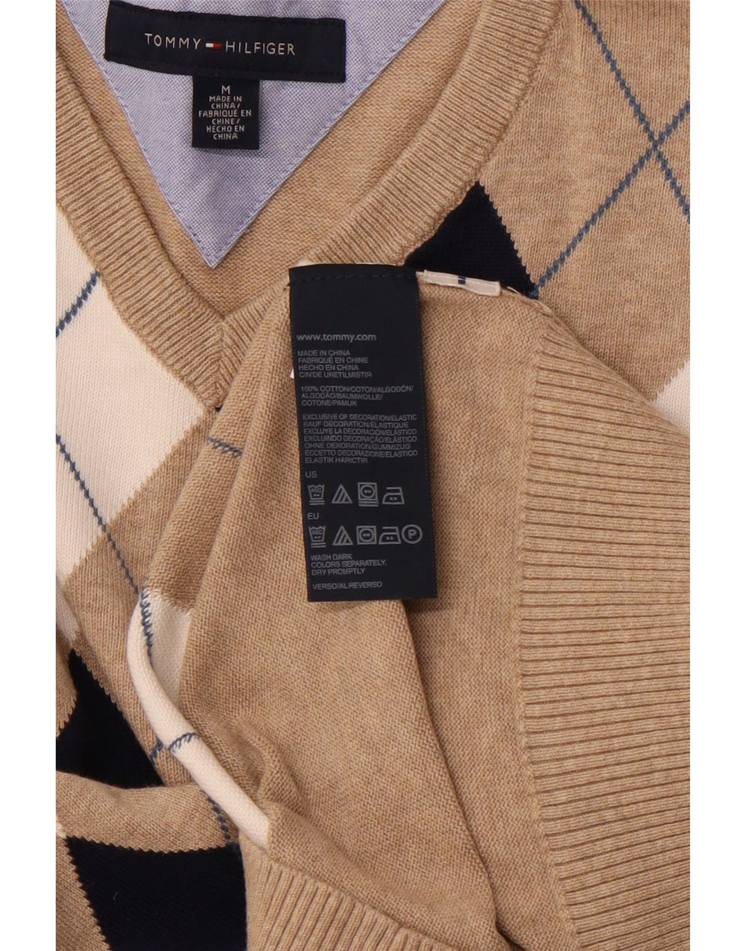 TOMMY HILFIGER Herren Pullover mit V-Ausschnitt Mittelbeige Argyle/Diamant