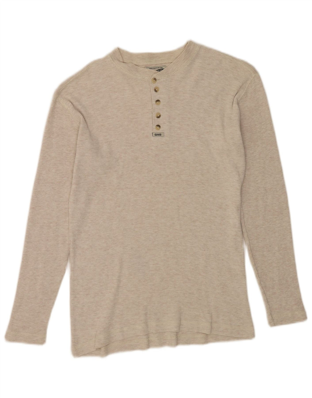 Gas Herren-Oberteil, langärmelig, klein, beige gesprenkelte Baumwolle