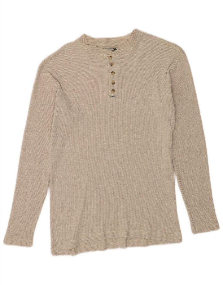 Gas Herren-Oberteil, langärmelig, klein, beige gesprenkelte Baumwolle