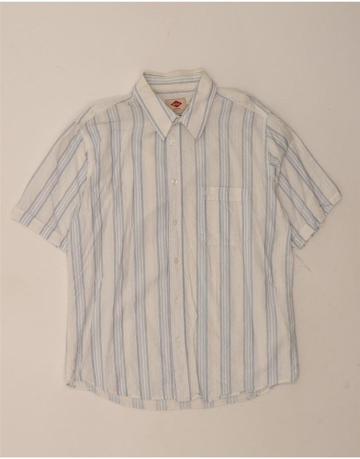 Lee Cooper Herren-Hemd, kurzärmelig, normale Passform, XL, weiß gestreift, Baumwolle