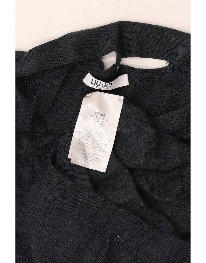 Liu Jo Damen-Pullover mit V-Ausschnitt vorne zum Binden, Gr. 10, Größe S, schwarze Wolle