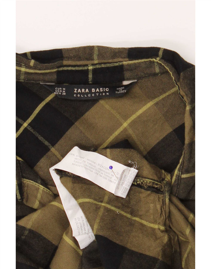 Zara Damen Flanellhemd UK 14 Mittelgrün karierte Viskose