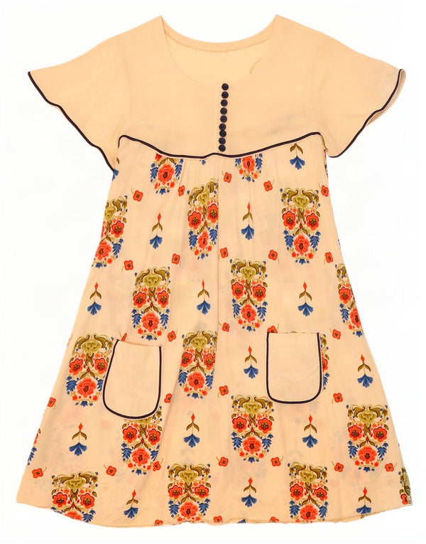 Vintage Damen A-Linie Kleid UK 12 Medium Beige Floral
