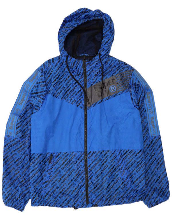 Superdry Herren-Regenjacke mit grafischer Kapuze, UK 42, XL, Blau, Polyester