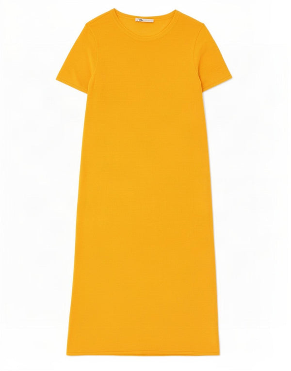 Zara Damen-Pulloverkleid mit kurzen Ärmeln, Gr. 46, Größe L, Orange, Leinen