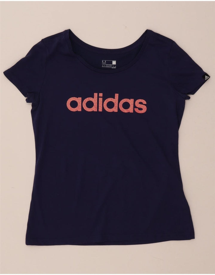 ADIDAS Damen Climalite Graphic T-Shirt Top UK 12/14 Medium Marineblau