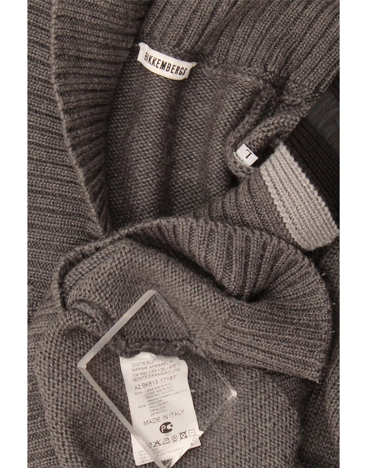 Bikkembergs Herren-Pullover mit Schalkragen, groß, graue Wolle in Blockfarben