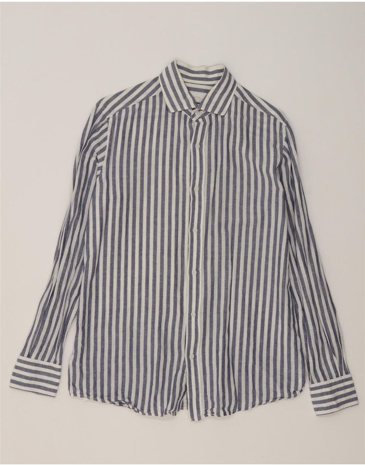 MASSIMO DUTTI Herrenhemd aus mittelblauer, gestreifter Baumwolle