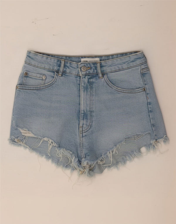 Zara Damen-Jeansshorts im Used-Look mit hoher Taille, EU 38, Größe S, W28, Blau