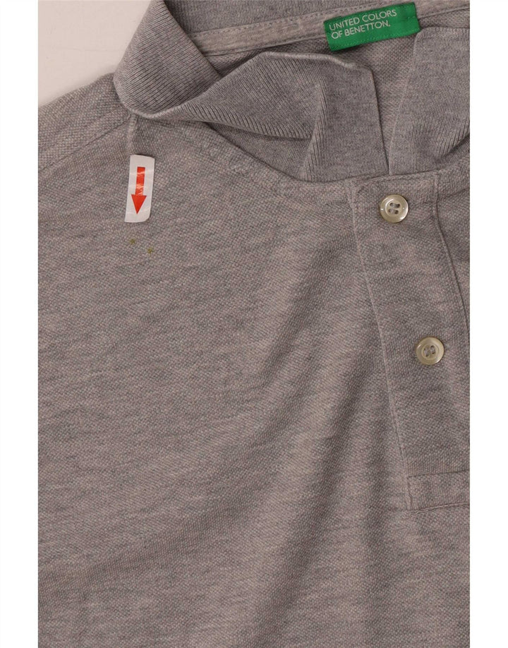 Benetton Herren-Poloshirt, große graue Baumwolle
