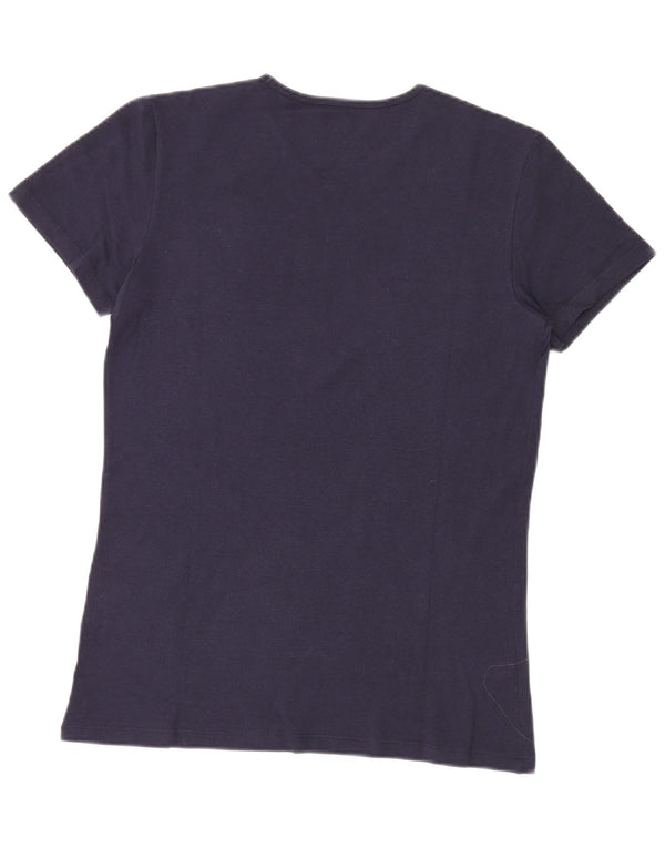 Fila Damen T-Shirt Top UK 14 Large Marineblau Colourblock Baumwolle