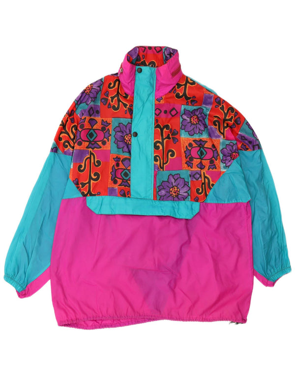 ETIREL Damen Übergroßer Regenmantel mit Kapuze, UK 14, Mittelrosa, Blumenmuster, 80er Jahre