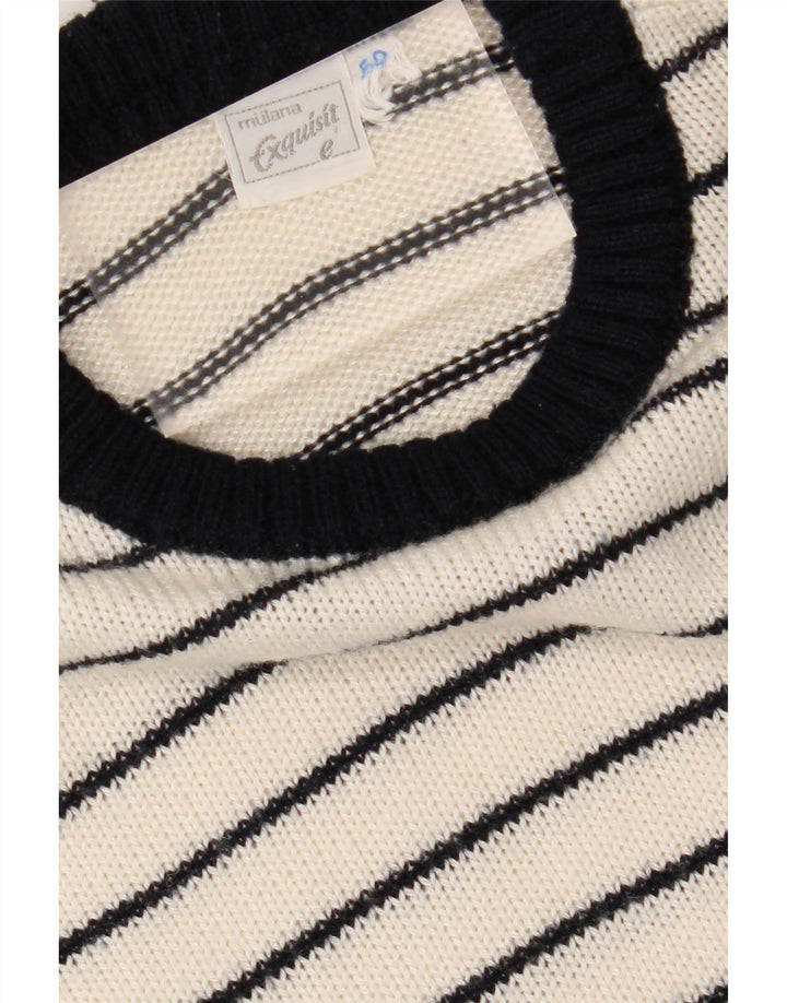 VINTAGE Mens Crew Neck Jumper Sweater IT 50 Medium White Striped Vintage Vintage and Second-Hand Vintage from Messina Hembry 