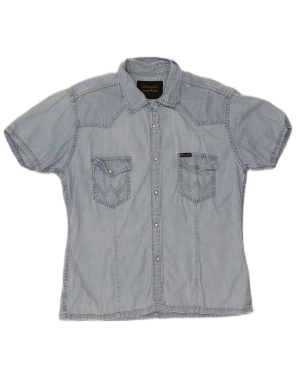 Wrangler Damen Kurzarm-Jeanshemd UK 18 XL Blaue Baumwolle
