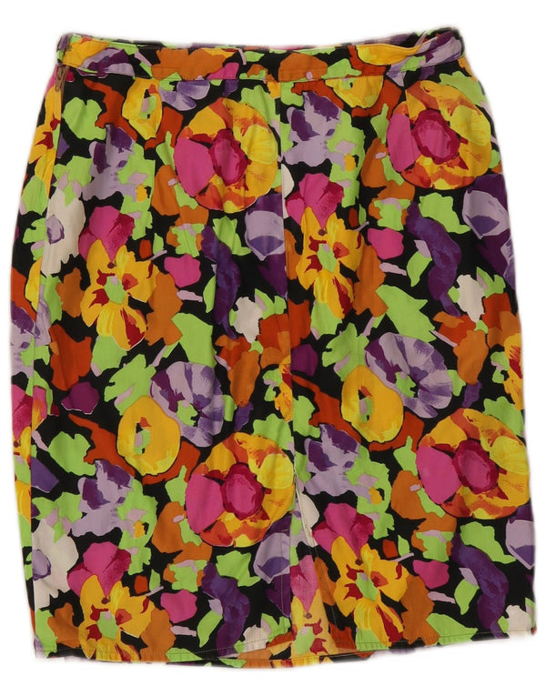 Vintage Damen gerader Rock W26 klein bunt geblümt