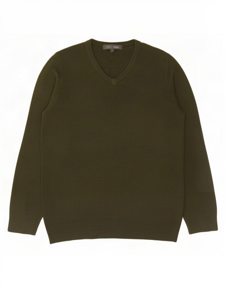 Marks & Spencer Herren-Pullover mit V-Ausschnitt, Small, Khaki, Acryl