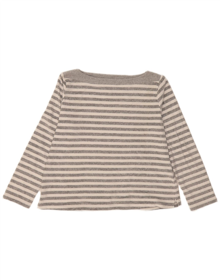 Marks & Spencer Damen-Oberteil, langärmlig, UK-Größe 44, Größe L, grau gestreift, Baumwolle