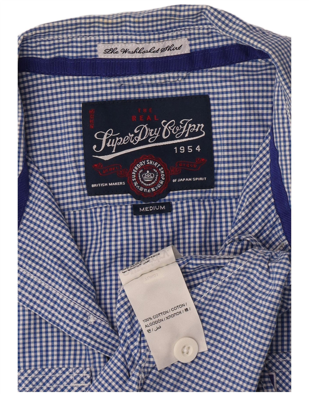 Superdry Herren-Kurzarmhemd aus mittelblauer Gingham-Baumwolle