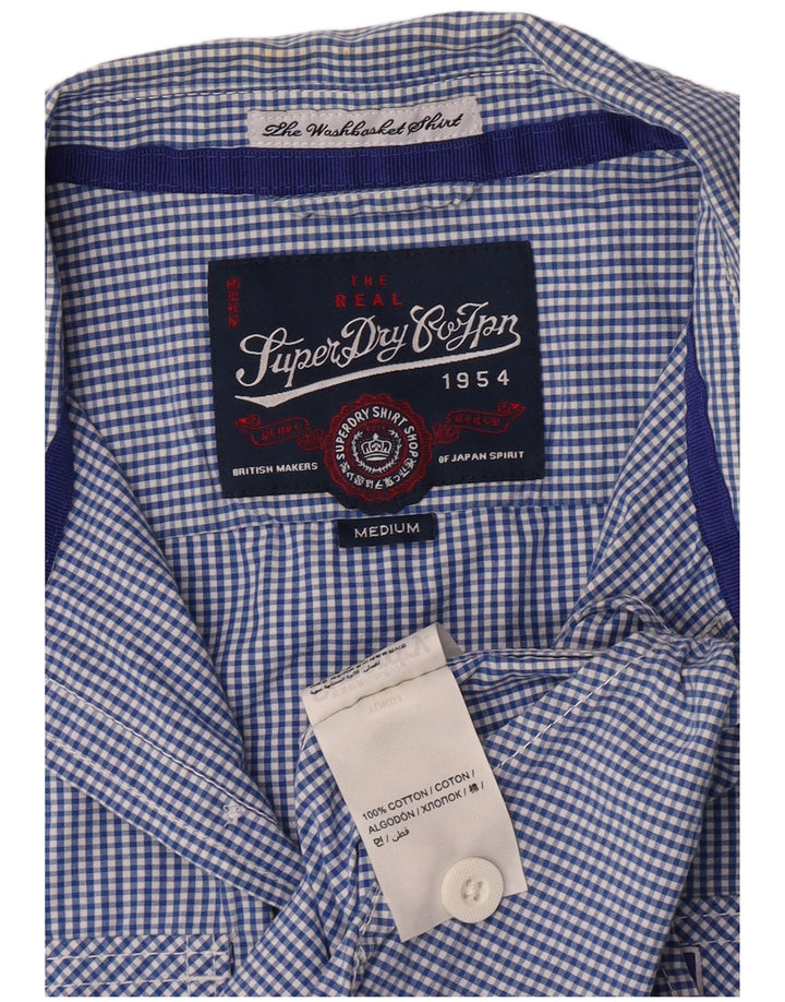 Superdry Herren-Kurzarmhemd aus mittelblauer Gingham-Baumwolle
