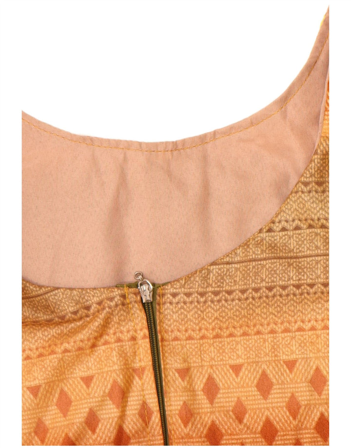 Vintage Damen Bluse Top UK 12 Medium Orange Geometrisch
