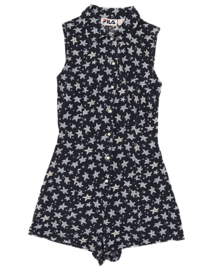FILA Damen Ärmelloser Playsuit IT 40 Small Marineblau mit Blumenmuster