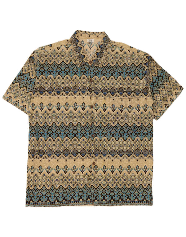 Vintage Herren Kurzarmhemd 3XL Gelb geblümte Baumwolle
