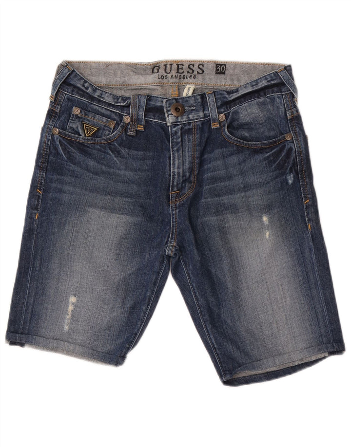 Guess Damen Lincoln Slim Denim Shorts W30 Mittelblaue Baumwolle