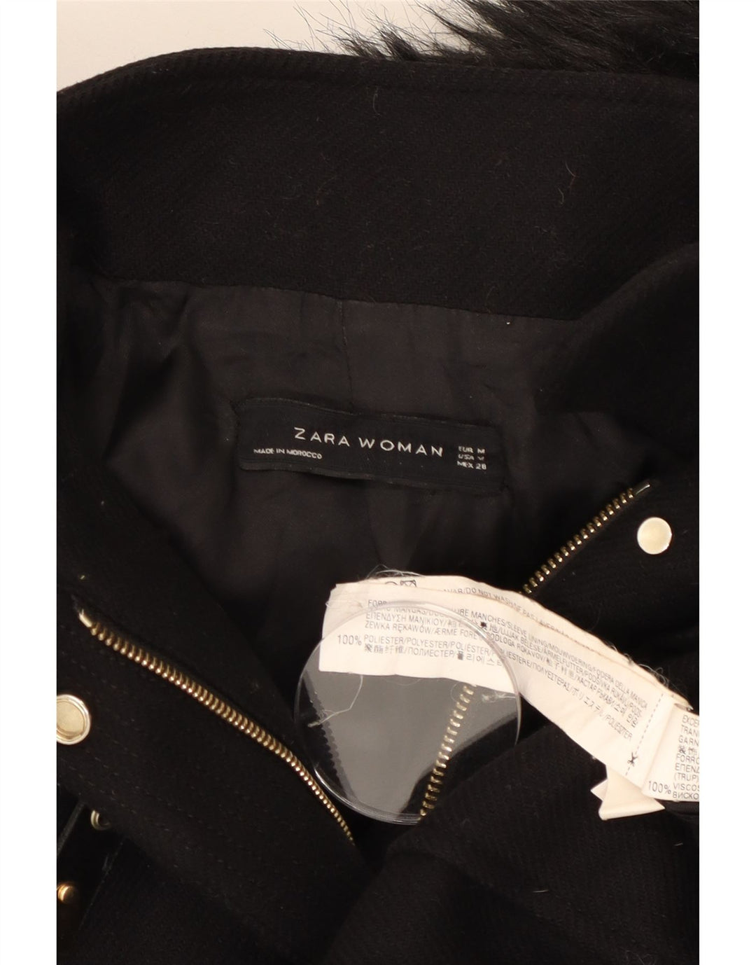 Zara Damen Bomberjacke mit Kapuze UK 14 Mittelschwarzes Polyester