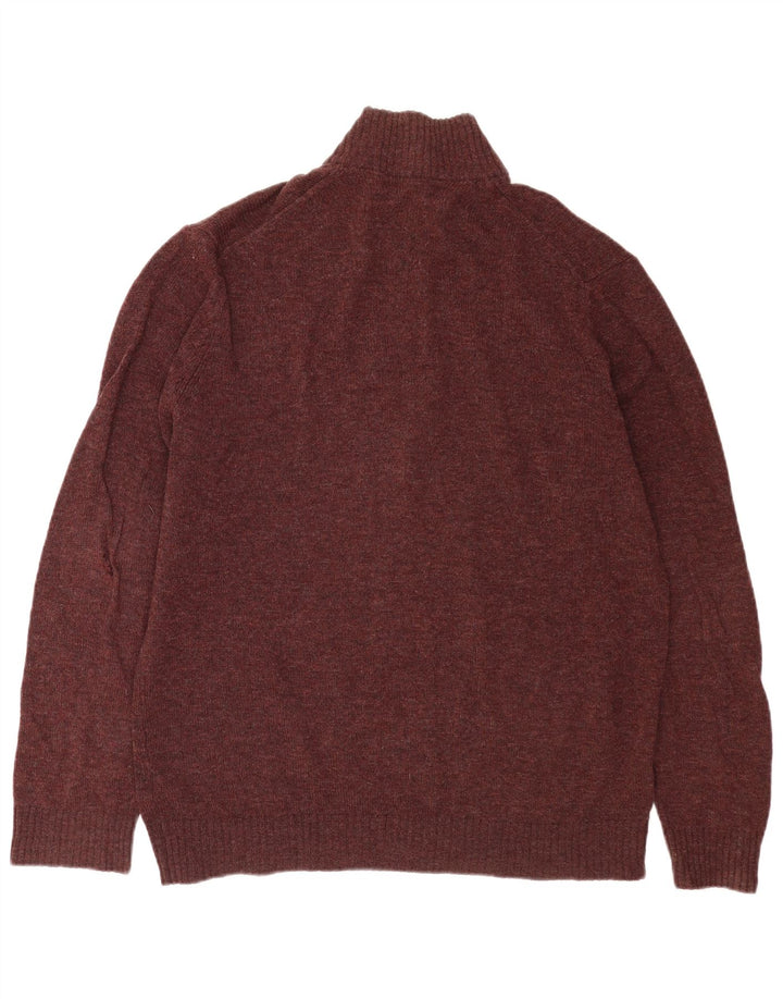 Marks & Spencer Herren-Pullover mit Reißverschluss am Hals, XL, kastanienbraun gefleckte Lammwolle