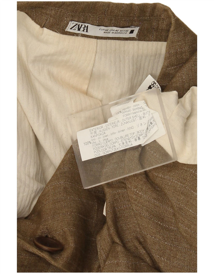 Zweireihiger Herren-Blazer von Zara, EU 52, groß, beige, Nadelstreifen-Leinen