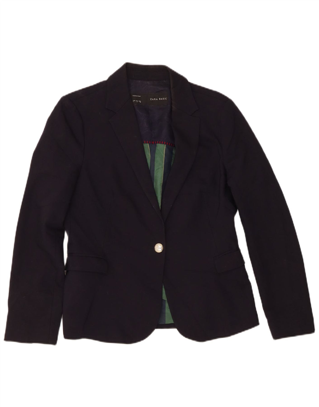 Zara Damen 1-Knopf-Blazer-Jacke, UK 14, groß, marineblau, Polyester