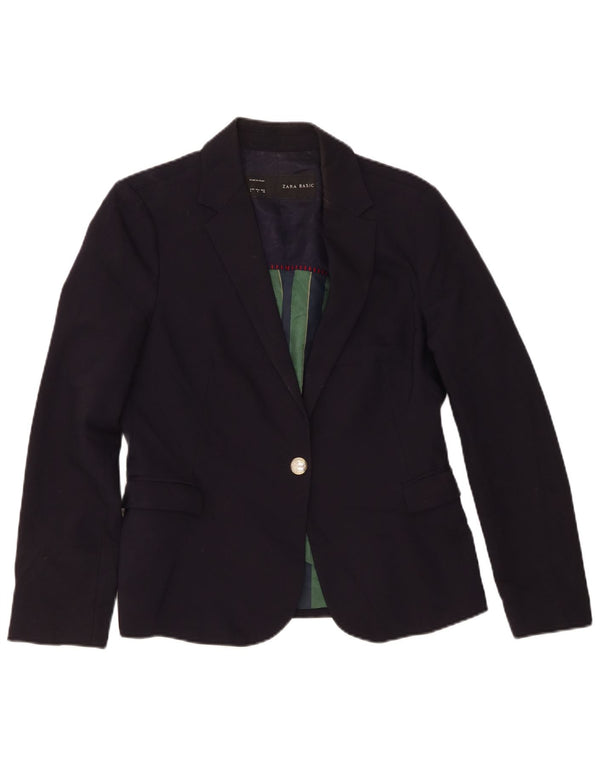Zara Damen 1-Knopf-Blazer-Jacke, UK 14, groß, marineblau, Polyester