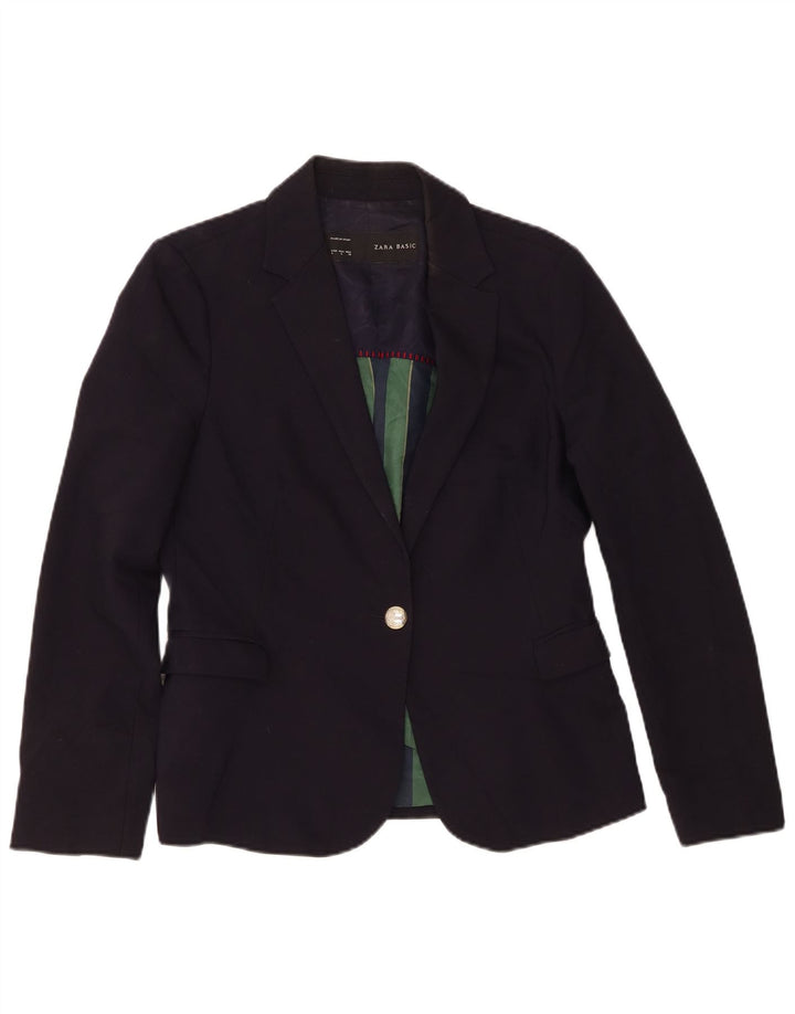 Zara Damen 1-Knopf-Blazer-Jacke, UK 14, groß, marineblau, Polyester