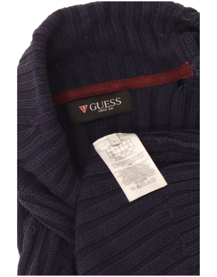 GUESS Damen-Cardigan-Pullover UK 14 Große marineblaue Baumwolle