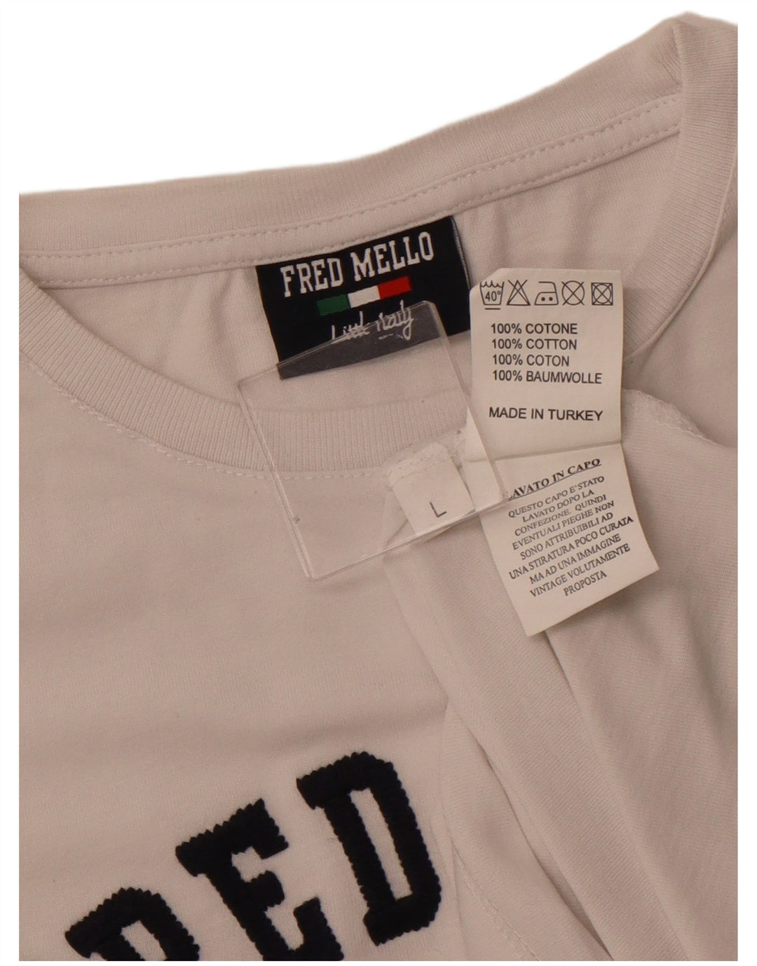 FRED MELLO Herren-T-Shirt mit Grafik, Größe L, aus weißer Baumwolle