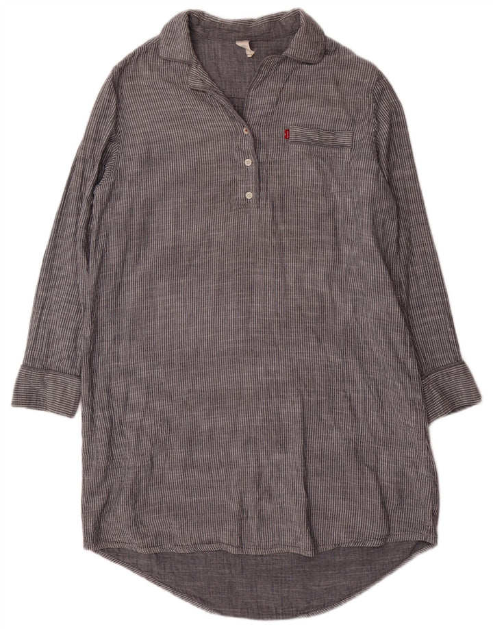 Levi's Damen-Pullover-Hemdkleid, Gr. 46, Größe L, graue Nadelstreifen-Baumwolle