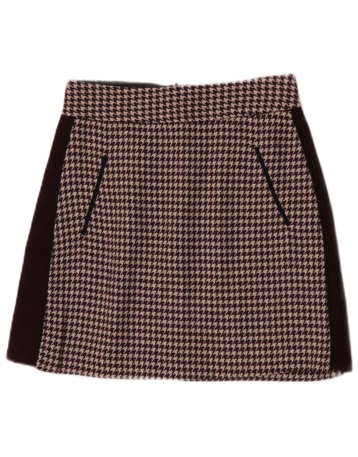 Zara Damen Minirock XS W24 Burgunder Hahnentrittmuster