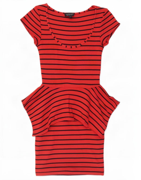 Topshop Schößchenkleid für Damen, Größe 36, Größe S, rot, gestreift, Baumwolle