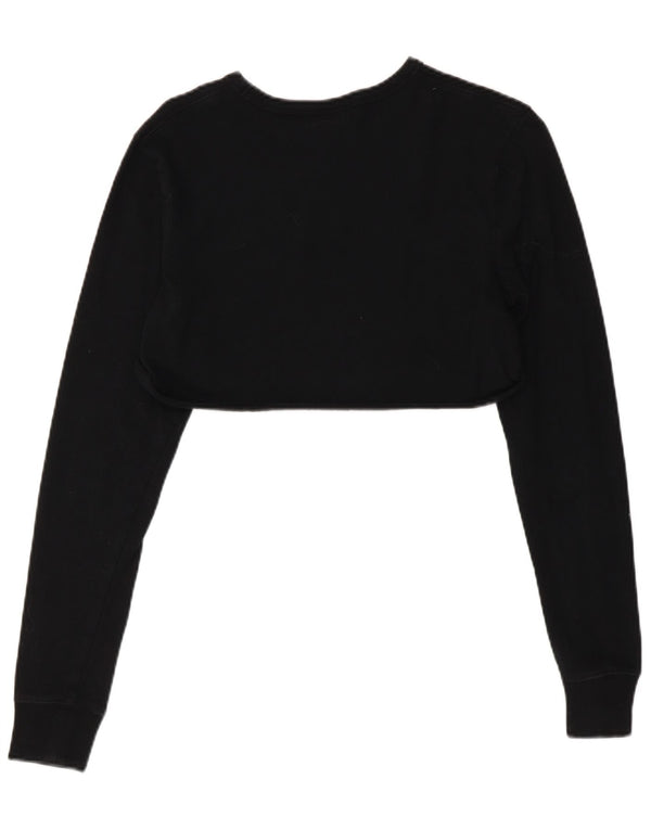 Champion Damen Crop Graphic Sweatshirt Pullover UK 6 XS Schwarz Baumwolle