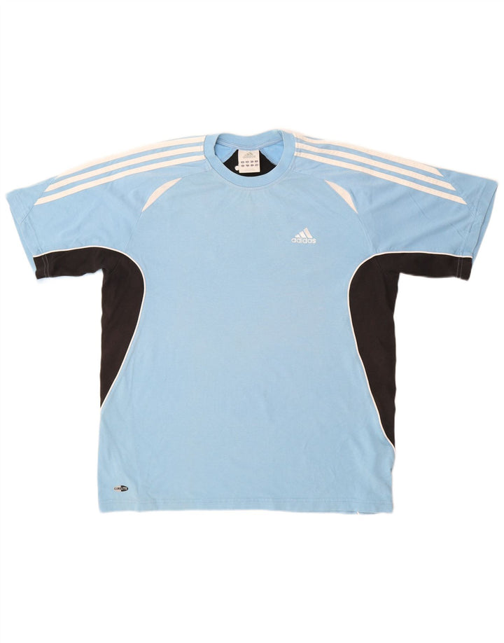 ADIDAS Herren Climalite T-Shirt Top UK 40/42 Mittelblaue Colourblock-Baumwolle