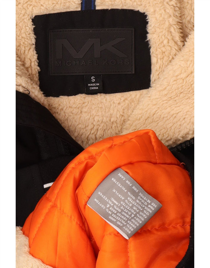 MICHAEL KORS Mens Hooded Sherpa Bomber Jacket UK 36 Small Black Polyester