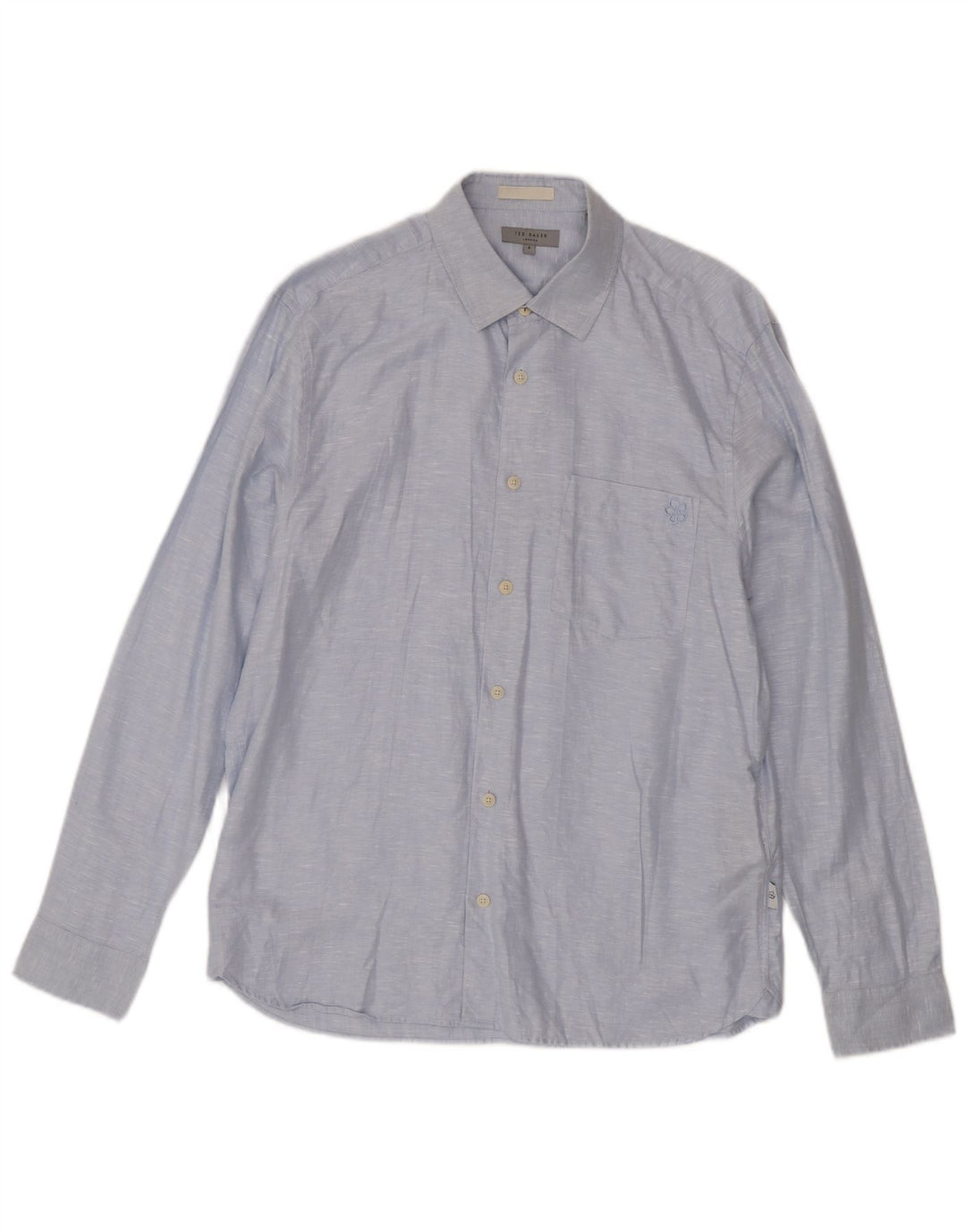 Ted Baker Herrenhemd, Größe 4, groß, blau geflecktes Leinen