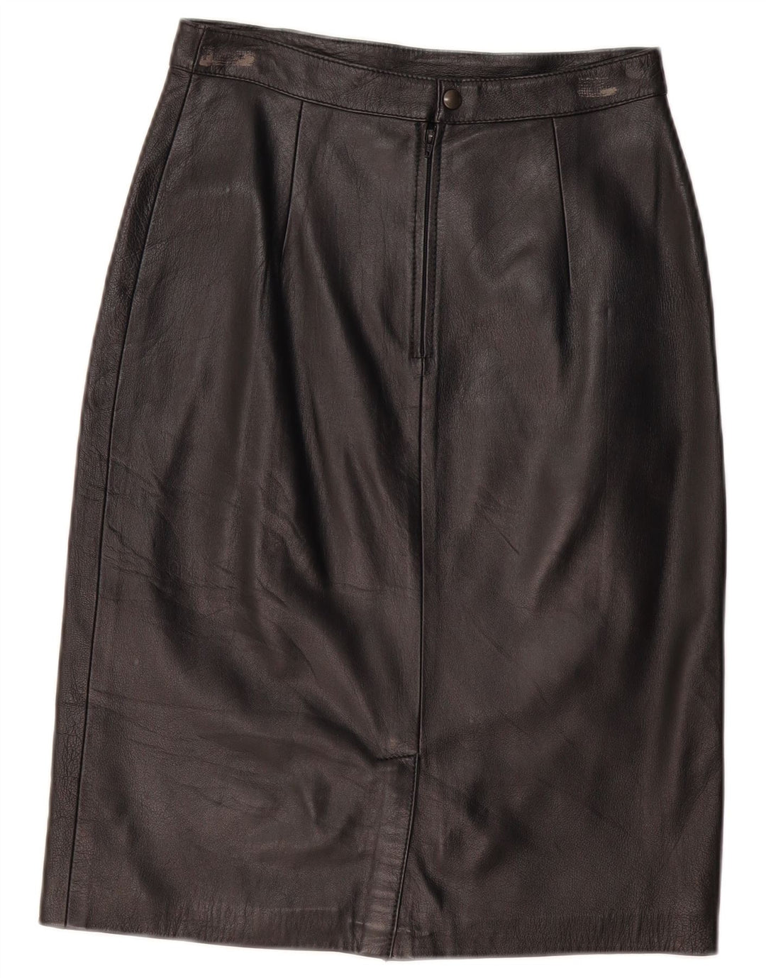 VINTAGE Damen Lederrock IT 44 Medium W28 Schwarzes Leder