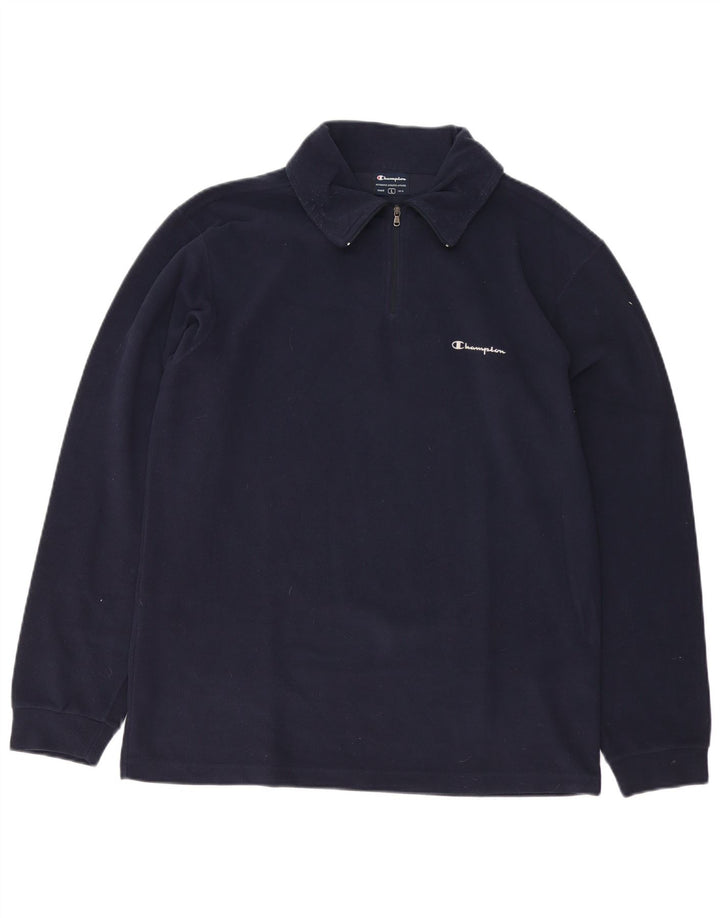 Champion Herren-Fleecepullover mit Reißverschluss am Hals, groß, marineblaues Polyester