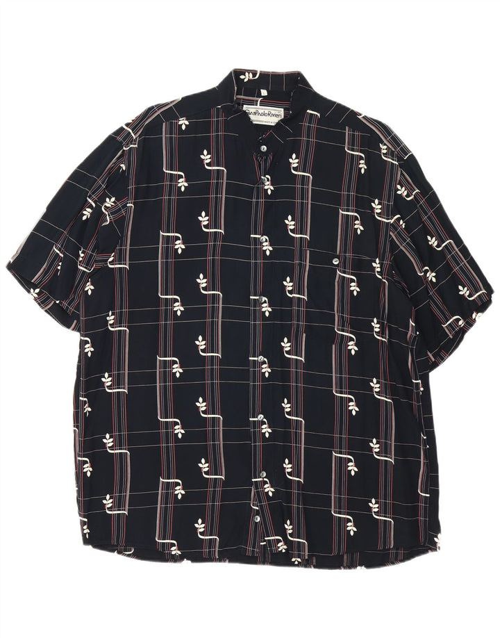 Vintage Herren Kurzarmhemd Große schwarze geometrische Viskose